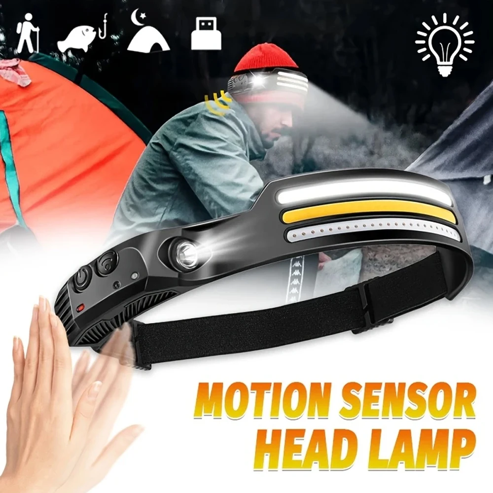 Outdoor Lighting With Sensor - Rechargeable COB LED Induction Headlamp with