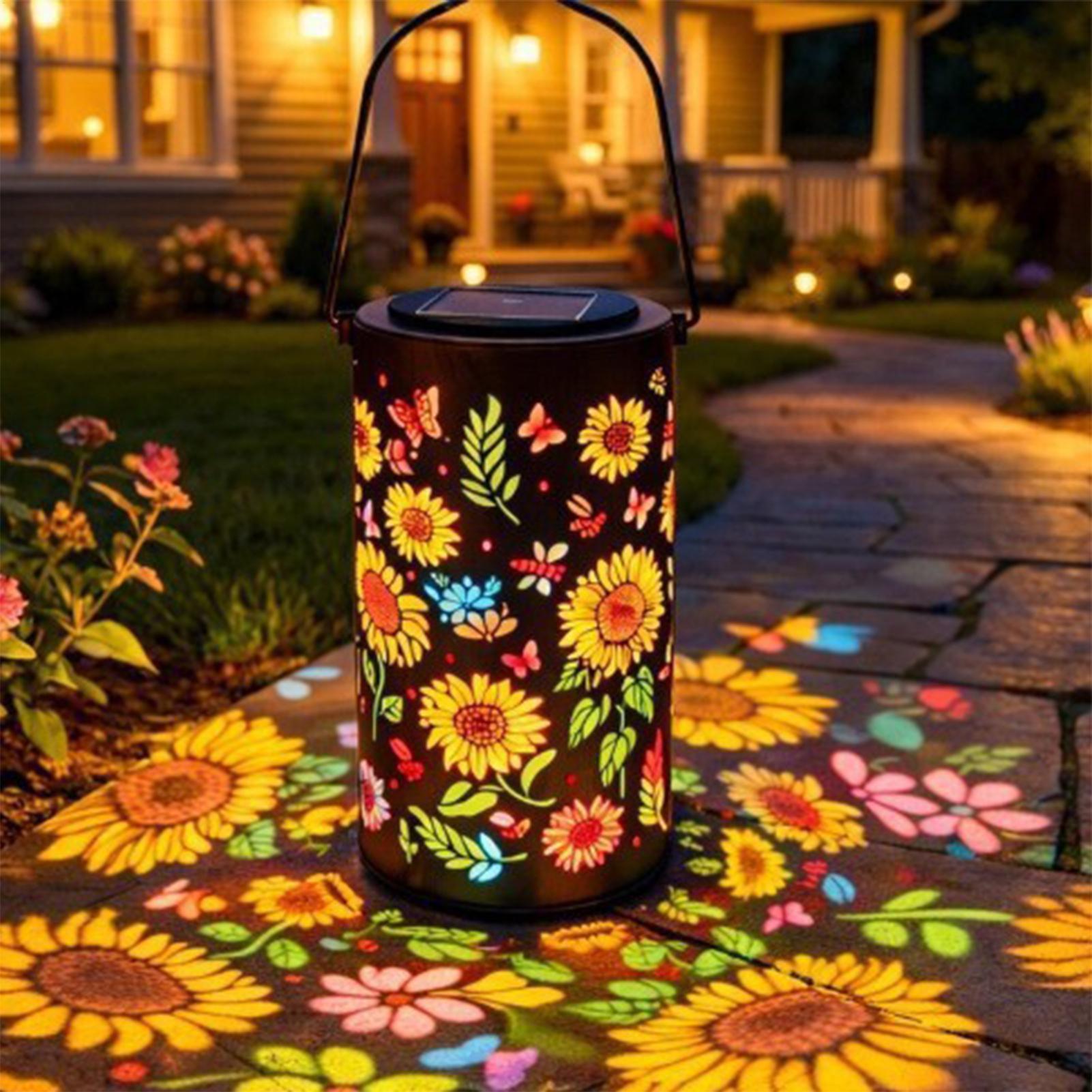 Outdoor Lighting For Patio - Sunflower Solar Lantern Weatherproof Metal Colorful