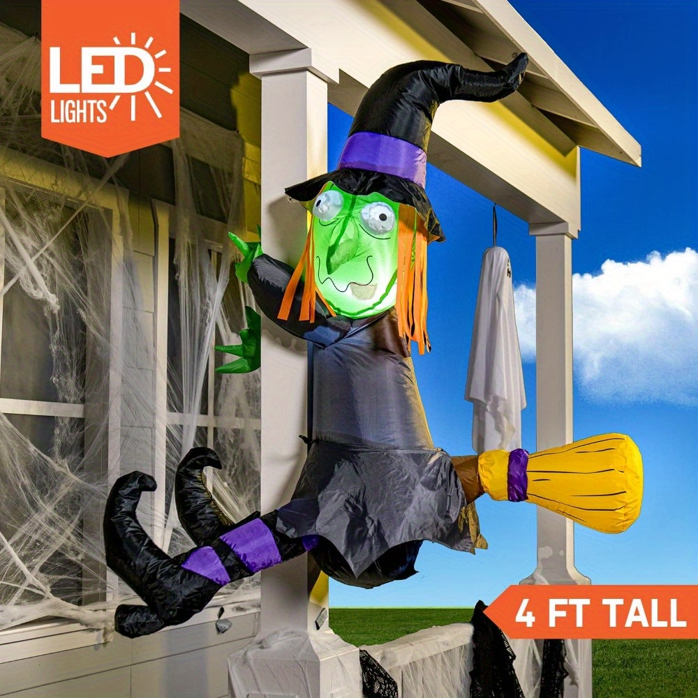 Outdoor Lighting Tree - 4FT Halloween Inflatable Witch with Build-in