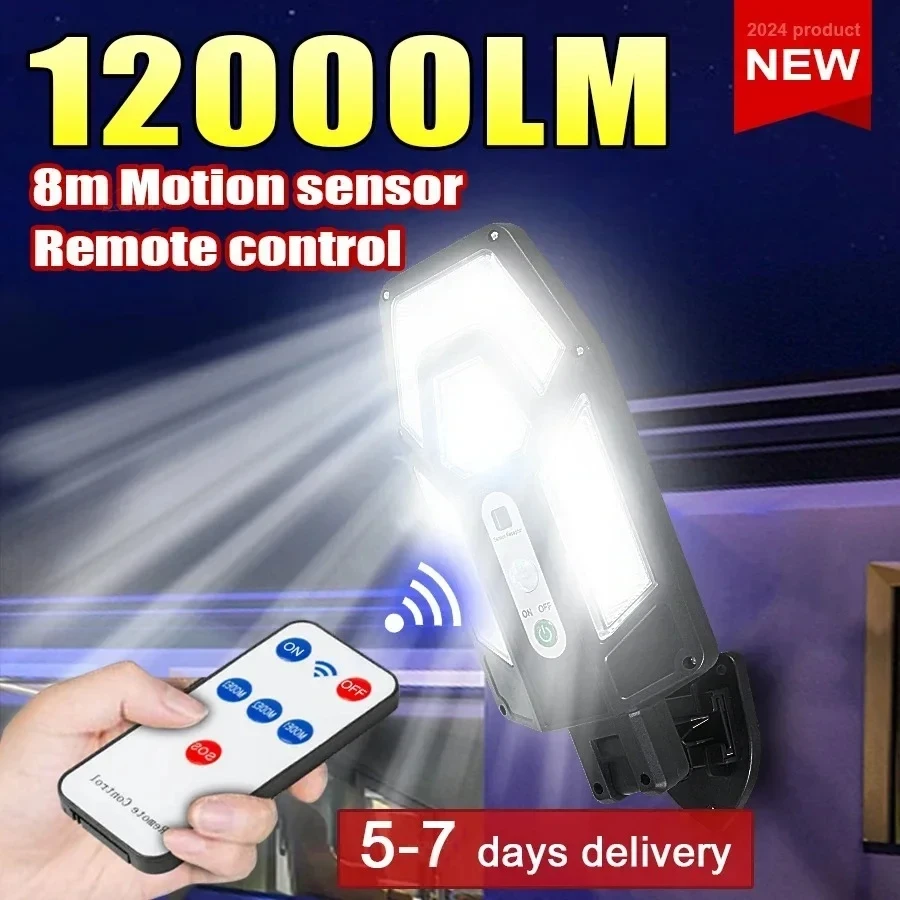 Outdoor Lighting With Sensor - 12000LM Powerful Solar Wall Lamp with