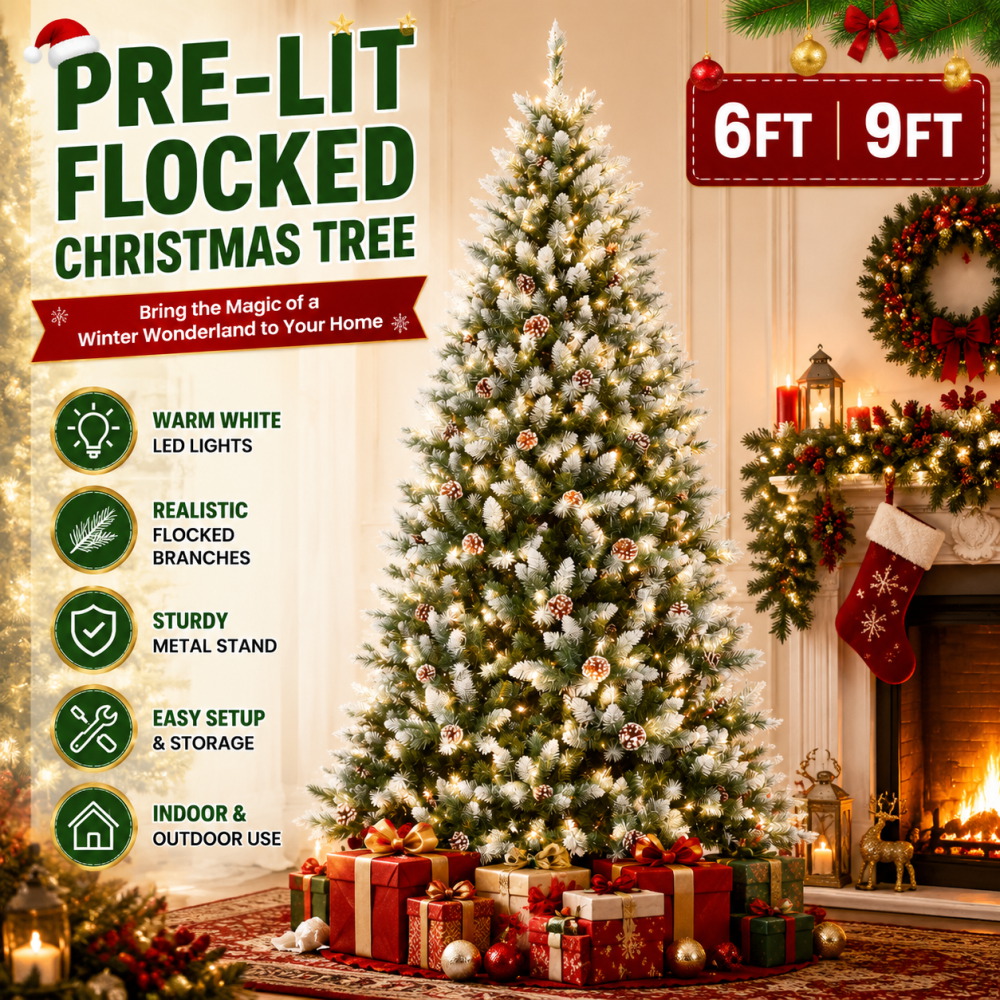 Pre-Lit Flocked Artificial Chr - đánh giá và giá Outdoor Lighting Tree