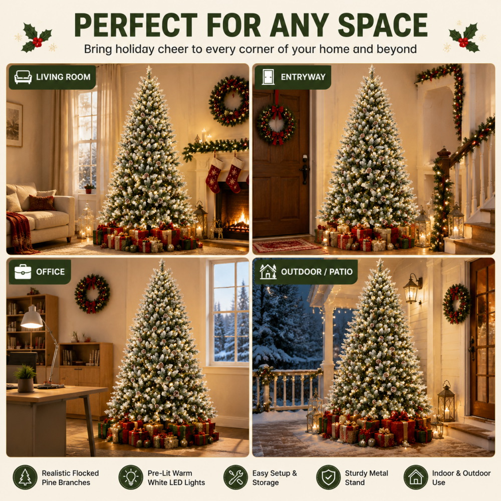 Pre-Lit Flocked Artificial Chr - đánh giá và giá Outdoor Lighting Tree