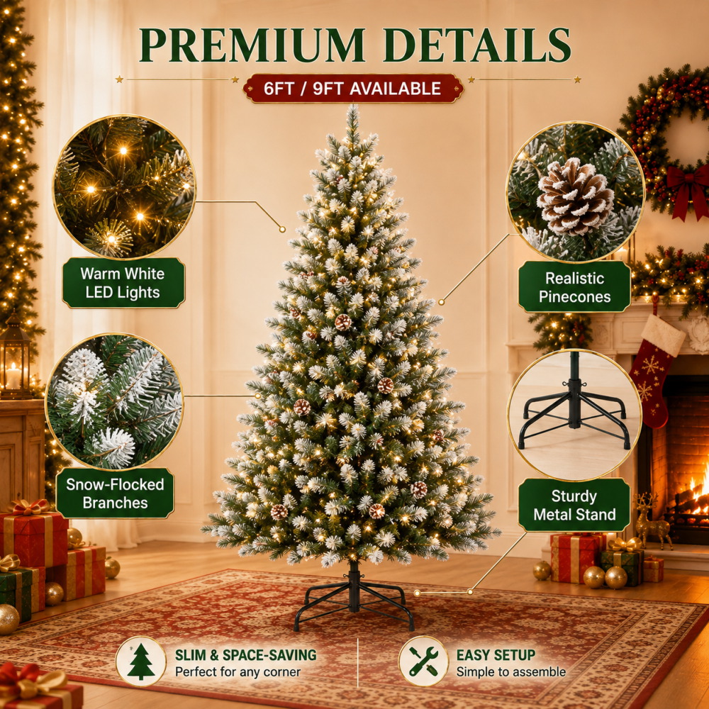 Pre-Lit Flocked Artificial Chr - đánh giá và giá Outdoor Lighting Tree